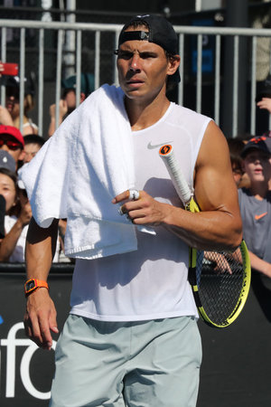 MELBOURNE, AUSTRALIA - JANUARY 22, 2019: Seventeen times Grand Slam champion Rafael Nadal of Spain...