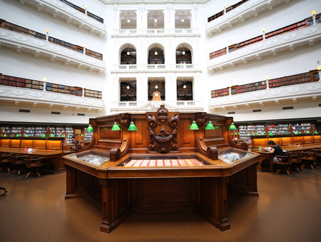 MELBOURNE, AUSTRALIA - JANUARY 24, 2019: Interior of La Trobe Reading Room of the State Library of Victoria in Melbourne. The library holds over 2 million booksのeditorial素材