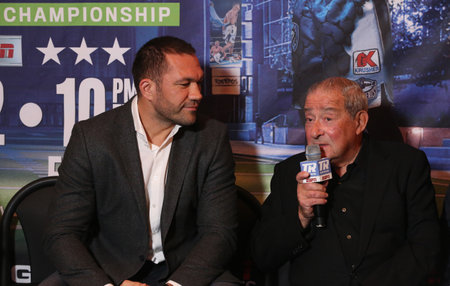 NEW YORK - DECEMBER 8, 2018: Bulgarian professional heavyweight boxer Kurbat Pulev during Bob Arum of Top Rank announcement on a co-promotional multiyear deal in Madison Square Garden in New Yorkのeditorial素材
