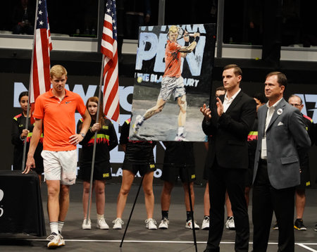 UNIONDALE, NEW YORK - FEBRUARY 16, 2020:  2020 New York Open tennis tournament Champion Kyle Edmund of Great Britain during trophy presentation after his final match victory  in Uniondale, New Yorkのeditorial素材