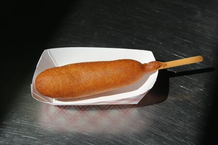 Traditional corn dog served at Coney Island, Brooklynの写真素材
