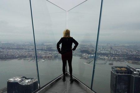 NEW YORK - MARCH 12, 2020: The Edge  observation deck opens at Hudson Yards in Manhattan, New York. It is the tallest  observation deck in the Western Hemisphere at 1,131 feet.のeditorial素材