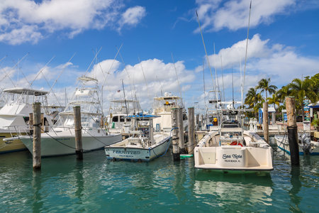 WEST PALM BEACH, FLORIDA - MARCH 30, 2019: Sailboats and yachts at Sailfish Marina in Florida. Sailfish Marina Resort is a favorite docking in the Palm Beachesのeditorial素材