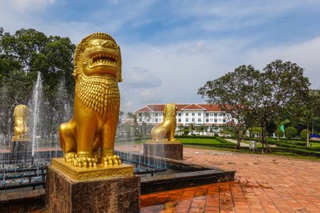 SIEM REAP, CAMBODIA - NOVEMBER 7, 2019: Fountain in Royal Independence Gardens in Siem Reap, Cambodiaのeditorial素材