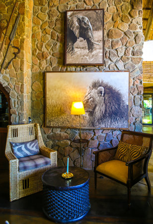 HAZYVIEW, SOUTH AFRICA - OCTOBER 1, 2018: Lobby  in Singita Ebony Lodge located in Sabi Sands Game Reserve, South Africaのeditorial素材