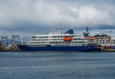 USHUAIA, ARGENTINA  - FEBRUARY 5, 2020: Polar Cruises Ship Hondius docked in Ushuaia, Argentina.