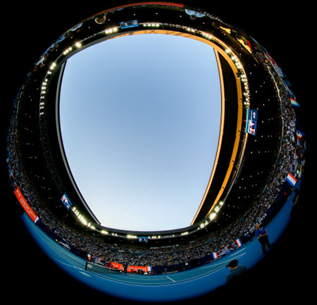 MELBOURNE, AUSTRALIA - JANUARY 22, 2019: Rod Laver arena during 2019 Australian Open match at Australian tennis center in Melbourne Park. It is the main venue for the Australian Open since 1988のeditorial素材