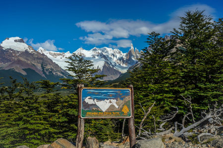 Panoramic view of Cerro Torre Mountain at the Laguna Torre trek in the Los Glaciares National Park, Argentinaのeditorial素材