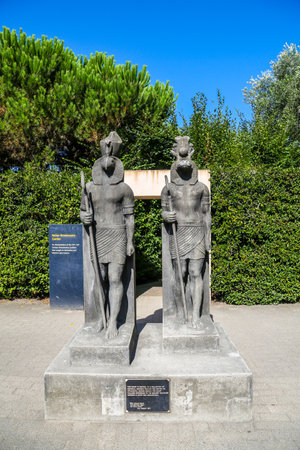 HAMILTON, NEW ZEALAND - FEBRUARY 10, 2019: Egyptian Statues in Hamilton Gardens. Its one of the most popular visitor attraction in New Zealand attracting more than 1 million people and holding over 2,000 events each yearのeditorial素材