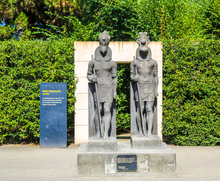 HAMILTON, NEW ZEALAND - FEBRUARY 10, 2019: Egyptian Statues in Hamilton Gardens. Its one of the most popular visitor attraction in New Zealand attracting more than 1 million people and holding over 2,000 events each yearのeditorial素材