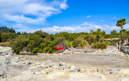 ROTORUA, NEW ZEALAND - FEBRUARY 2, 2019: Thermal pool at Hell's Gate Geothermal Reserve and Mud Spa in Rotorua, New Zealandのeditorial素材