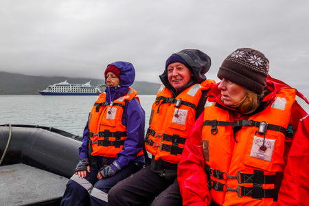 TUCKERS ISLETS, CHILE - FEBRUARY 1, 2020: Expedition ship "Ventus Australis" at Tuckers Islets during fjords of Tierra del Fuego cruiseのeditorial素材