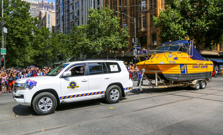 MELBOURNE, AUSTRALIA - JANUARY 26, 2019: Australian Volunteer Coast Guard boat during 2019 Australia...