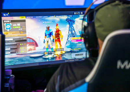 MELBOURNE, AUSTRALIA - JANUARY 27, 2019: Hundreds Fortnite gamers compete during Fortnite Summer Smash at Australian Open 2019 in Melbourne. Fortnite is an online video game developed by Epic Games and released in 2017のeditorial素材