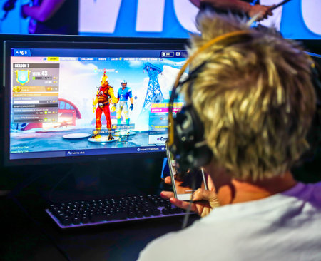 MELBOURNE, AUSTRALIA - JANUARY 27, 2019: Hundreds Fortnite gamers compete during Fortnite Summer Smash at Australian Open 2019 in Melbourne. Fortnite is an online video game developed by Epic Games and released in 2017のeditorial素材