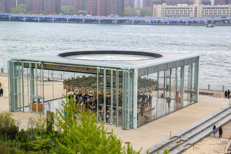BROOKLYN, NEW YORK - MAY 2, 2019: Traditional fairground Jane's carousel in Brooklyn. It is historic...
