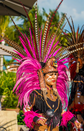 PLAYA MUJERES, MEXICO - JANUARY 2, 2020: Local folklore dancers perform at the Atelier Playa Mujeres Hotelのeditorial素材