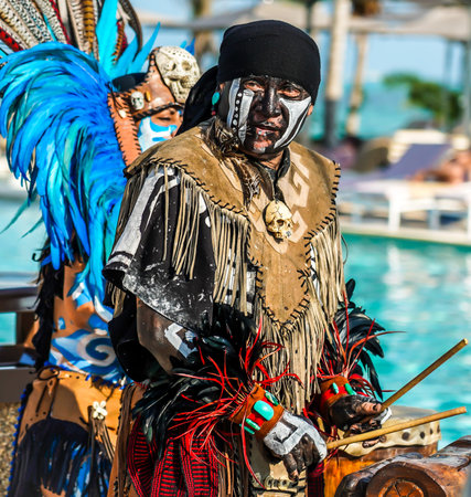 PLAYA MUJERES, MEXICO - JANUARY 2, 2020: Local folklore dancers perform at the Atelier Playa Mujeres...