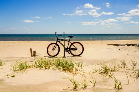 Bicycle parked at the Atlantic's beachの写真素材