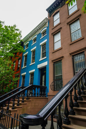 BROOKLYN, NEW YORK - MAY 29, 2020: Historic Brownstone District in Fort Greene Neighborhood in...