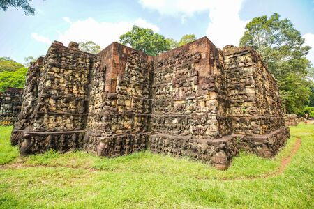 Terrace Of The Leper King located in the northwest corner of The Terrace of Elephants, Angkor, Cambodiaの写真素材