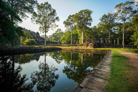 Royal palace east pond in Bayon, the most notable temple at Angkor Thom, Cambodiaの写真素材
