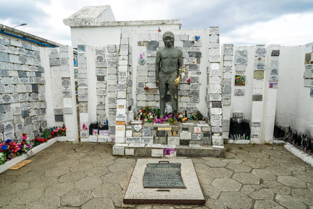 PUNTA ARENAS, CHILE - JANUARY 31, 2020: Memorial of the Indio Desconocido, a legend of cemetery, at a Cemetery of Punta Arenas Sara Braun in Chileのeditorial素材