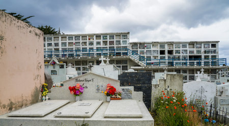 PUNTA ARENAS, CHILE - JANUARY 31, 2020: Tombs and graves at a Cemetery of Punta Arenas Sara Braun in Chile. The cemetery has been ranked by CNN as one of the most beautiful cemeteries in the worldのeditorial素材