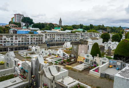 PUNTA ARENAS, CHILE - JANUARY 31, 2020: Tombs and graves at a Cemetery of Punta Arenas Sara Braun in Chile. The cemetery has been ranked by CNN as one of the most beautiful cemeteries in the worldのeditorial素材