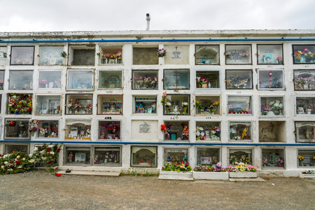 PUNTA ARENAS, CHILE - JANUARY 31, 2020: Tombs and graves at a Cemetery of Punta Arenas Sara Braun in Chile. The cemetery has been ranked by CNN as one of the most beautiful cemeteries in the worldのeditorial素材