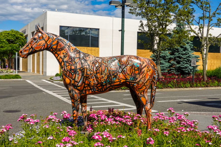 MANHASSET, NEW YORK - JUNE 7, 2020: Painted Horse at the Americana Manhasset. Americana Manhasset is an upscale, open-air shopping center located in Long Island, New Yorkのeditorial素材