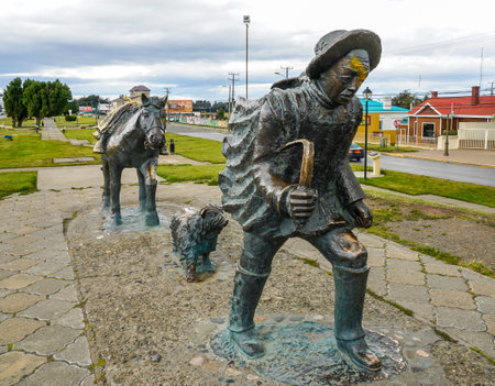 A monument to the sheep herder (Monumento al Ovejero) in Punta Arenas, Chile.のeditorial素材
