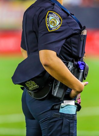 NEW YORK - JULY 24, 2019: NYPD police officer provides security during the 2019 Western Union Cup...