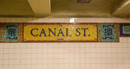 NEW YORK - JULY 22, 2017: NYC Subway Canal Street Station in Brooklyn. Owned by the NYC Transit Authority, the subway system has 469 stations in operationのeditorial素材