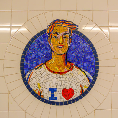 NEW YORK - JULY 22, 2017: NYC Subway Eighth Street - New York University Station in Manhattan. Owned by the NYC Transit Authority, the subway system has 469 stations in operationのeditorial素材