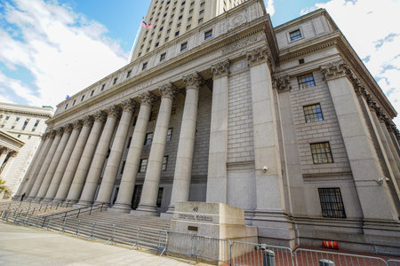 NEW YORK - MAY 4, 2020: The Thurgood Marshall United States Courthouse on Foley Square in the Civic...