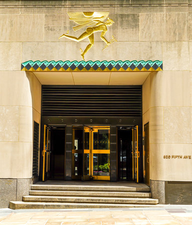 NEW YORK CITY - JULY 16, 2020: Art Deco panel on British Empire Building at Rockefeller Center in Midtown Manhattanのeditorial素材