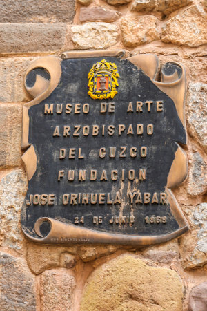 CUSCO, PERU - OCTOBER 4, 2016: Museo de Arte Arzobispado or Museum of Religious Art of the Archbishop's Palace of Cusco signのeditorial素材