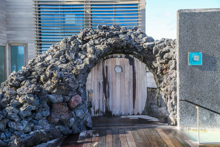 GRINDAVIK, ICELAND - JULY 5, 2016: Steam bath at the famous Blue Lagoon in Iceland. Blue Lagoon spa is one of the most visited attraction in Icelandのeditorial素材