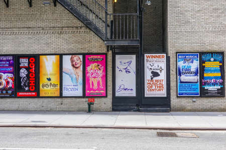 NEW YORK - JULY 16, 2020: Broadway musicals billboards in Midtown Manhattan. All New York City Broadway shows have been cancelled through January 03, 2021のeditorial素材