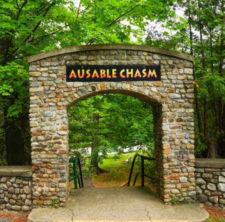 AUSABLE CHASM, NEW YORK - AUGUST 22, 2020: Ausable Chasm in Upstate New York. The gorge is about two miles (3.2 km) long and is a tourist attraction in the Adirondacks region of Upstate New Yorkのeditorial素材