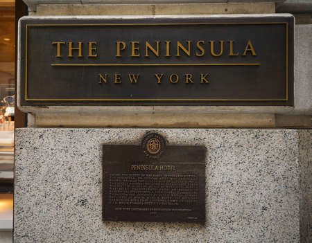 NEW YORK - JULY 17, 2020:  The Peninsula New York Hotel at the Fifth Avenue in Midtown Manhattanのeditorial素材