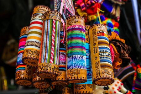MACHU PICCHU, PERU - OCTOBER 2, 2016: Local souvenirs at Machu Picchu in Peru. Machu Picchu is both...