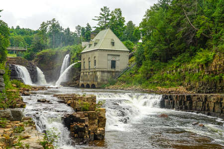 Rainbow Falls at Ausable Chasm in Upstate New York. The gorge is about two miles 3.2 km long and is a tourist attraction in the Adirondacks region of Upstate New Yorkのeditorial素材
