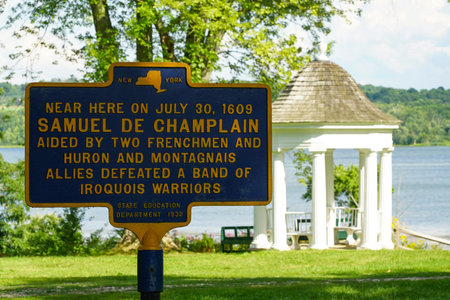 TICONDEROGA, NEW YORK - AUGUST 23, 2020: Memorial Plaque at the Historic King's Garden at Fort...
