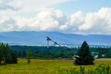 The Lake Placid Olympic Ski Jumping Complex in Lake Placid , New York. Training facility and 90 and 120 meter towers are open to the public to exploreのeditorial素材