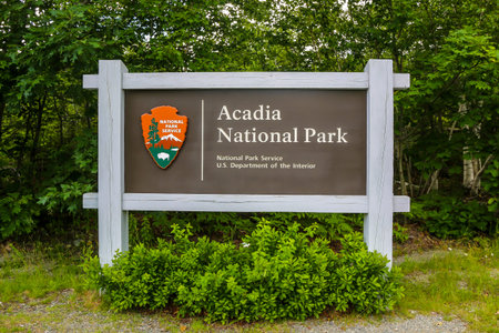 BAR HARBOR, MAINE - JULY 4, 2017: Acadia National Park sign in Maineのeditorial素材
