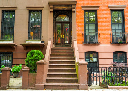 BROOKLYN, NEW YORK - JULY 23, 2020: Historic Brownstone District in Fort Greene Neighborhood in...