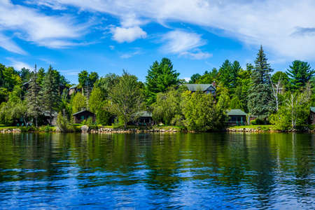 LAKE PLACID, NEW YORK - AUGUST 20, 2020: Award-winning Lake Placid Lodge. It is the only hotel located directly on the shores of Lake Placidのeditorial素材