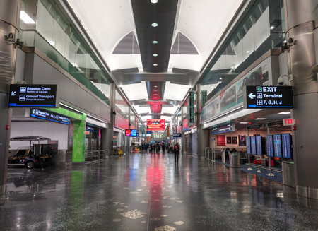 MIAMI, FLORIDA - JANUARY 28, 2020: Interior view of concourse D at Miami International Airport